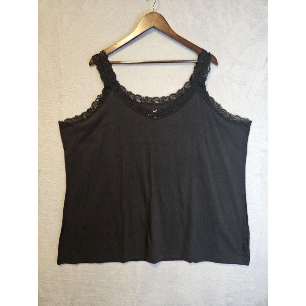 Just My‎ Size Plus Size 5X 30/32 Lace Trim Solid Black Camisole Cotton Blend Y2K